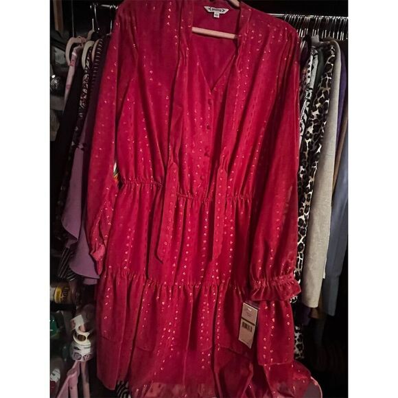 Nanette Lepore Women's Size 14 Red A-Line Dress Textured Dot Party - Picture 8 of 8